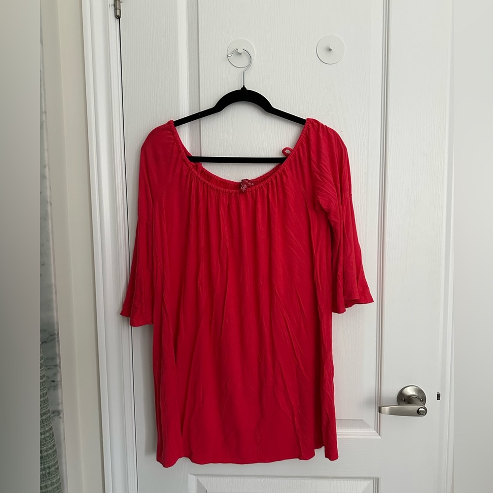 Saks Fifth Avenue Coral off-shoulder mini dress